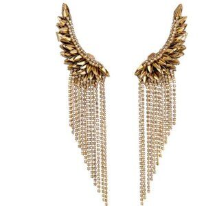 Deepa Gurnani Gold color Thema Hand embroidered clip-on earrings with ear cuff.